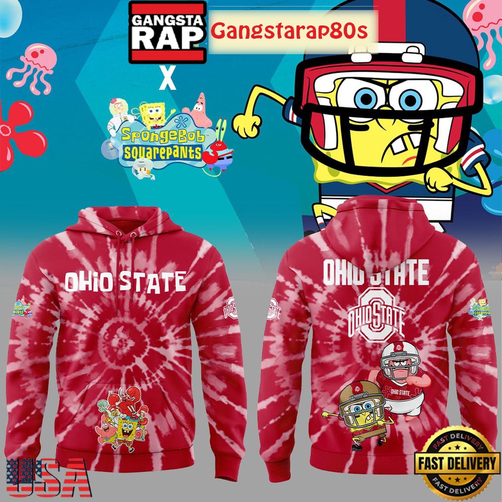Ohio State Buckeyes SpongeBob SquarePants All Over Print Hoodie