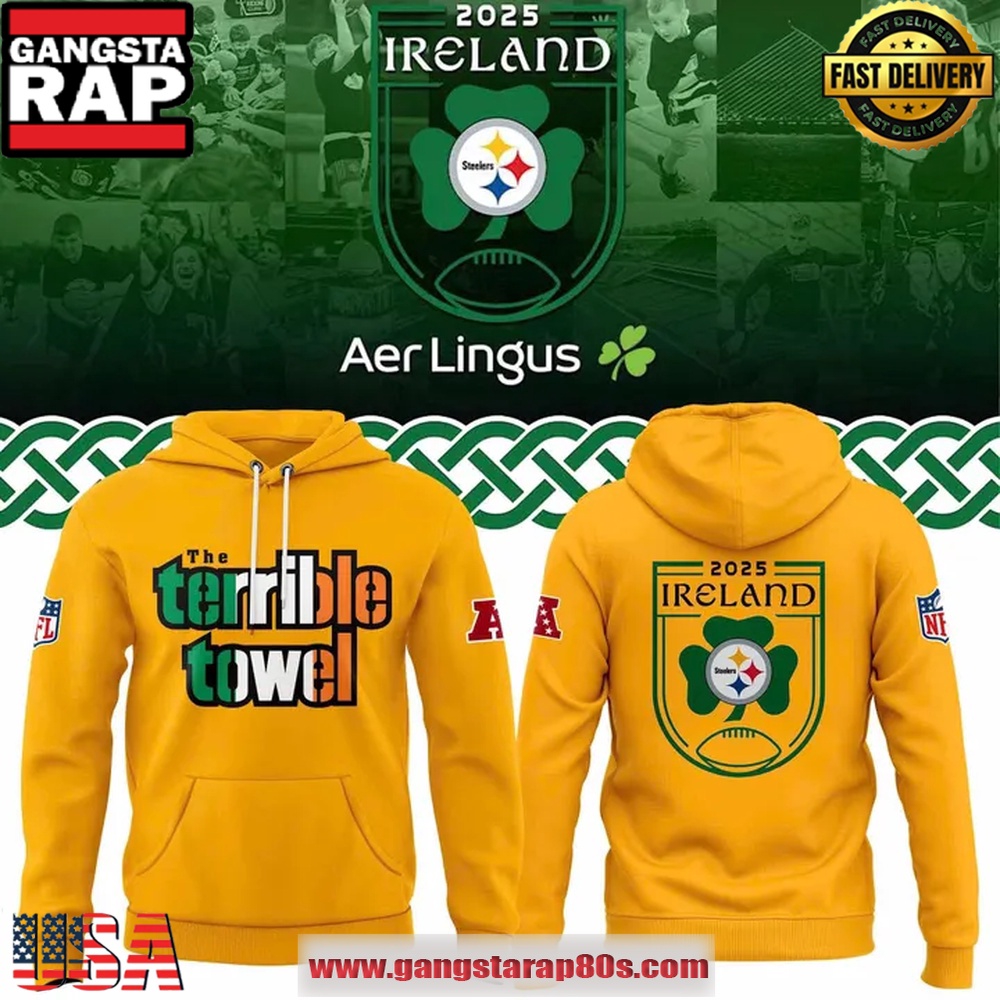 Pittsburgh Steelers 2025 Ireland Game Special Edition Yellow Hoodie Shirt