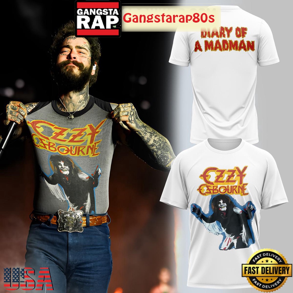 Postmalone x Ozzy Osbourne Diary Of A Madman White Unisex 3D Shirt