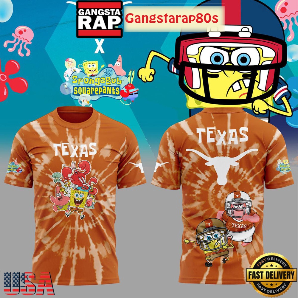 Texas Longhorns SpongeBob SquarePants All Over Print Hoodie
