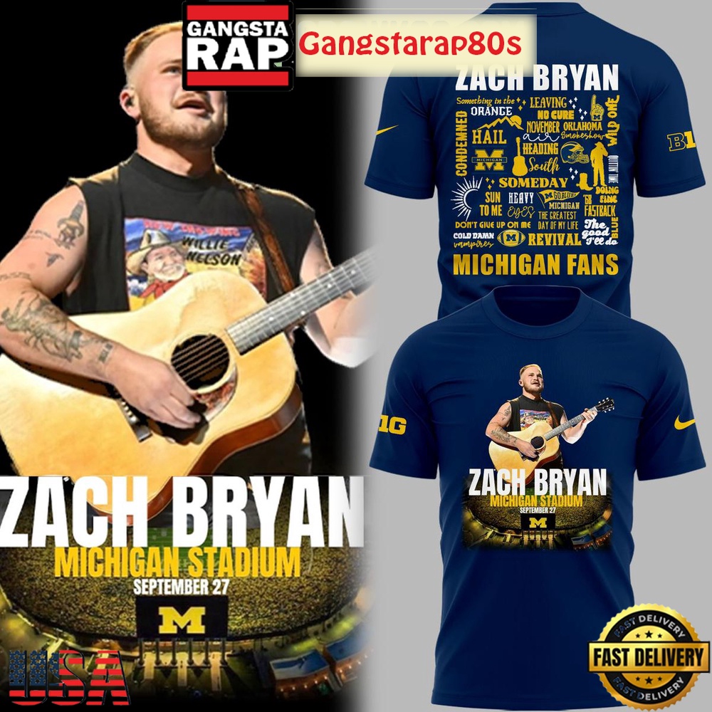 Zach Bryan x Michigan Wolverines Tour 2025 New Design Unisex Hoodie