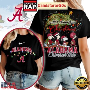 Alabama Crimson Tide NCAA All I Want For Christmas Peanuts 2025 Black Shirt
