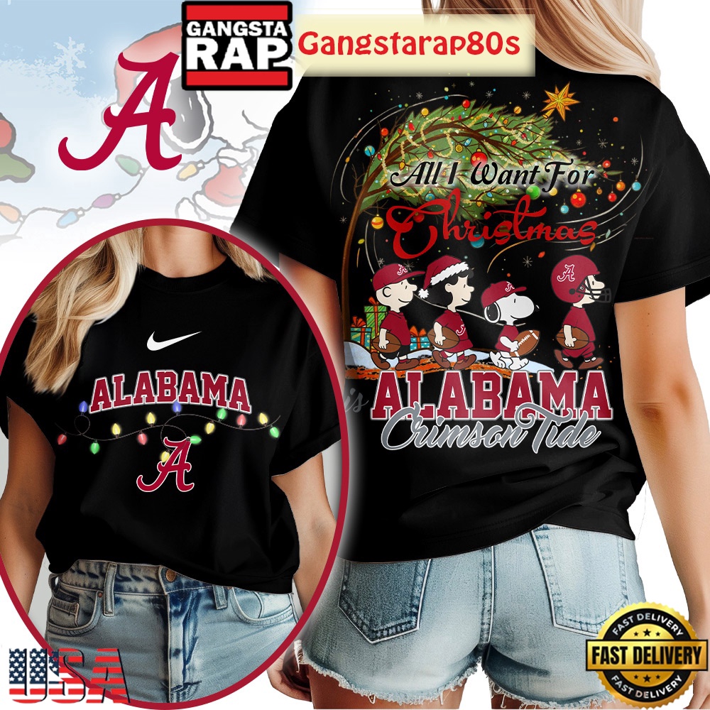Alabama Crimson Tide NCAA All I Want For Christmas Peanuts 2025 Black Shirt