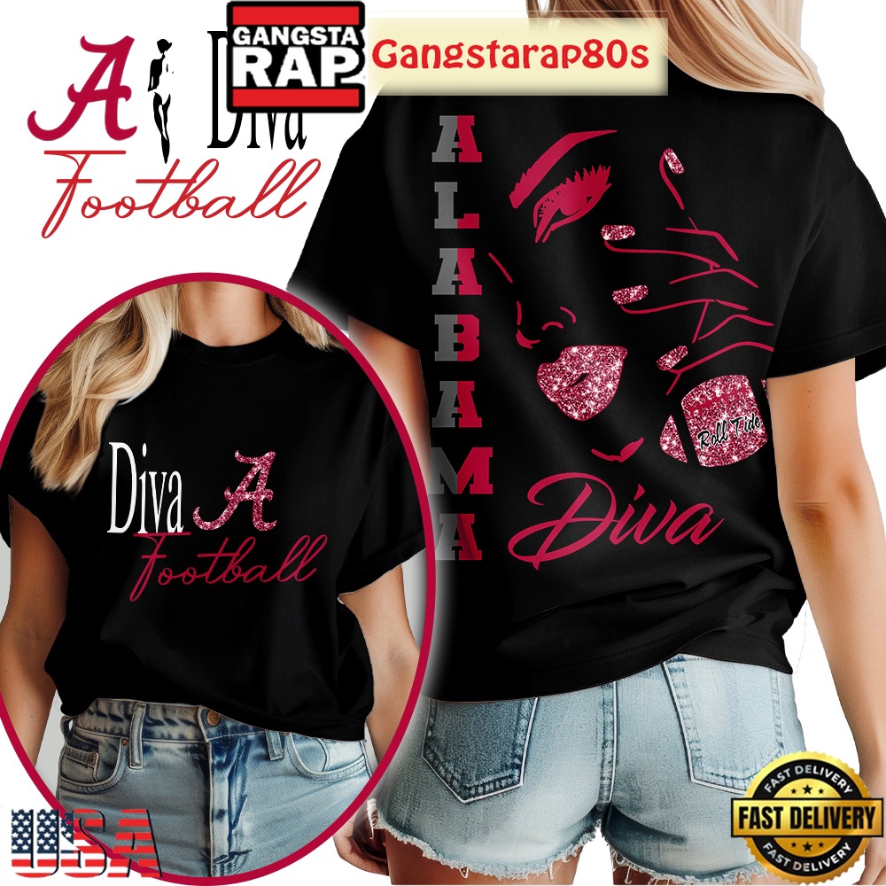 Alabama Crimson Tide NCAA Diva Football New Edition Black 3D Shirt
