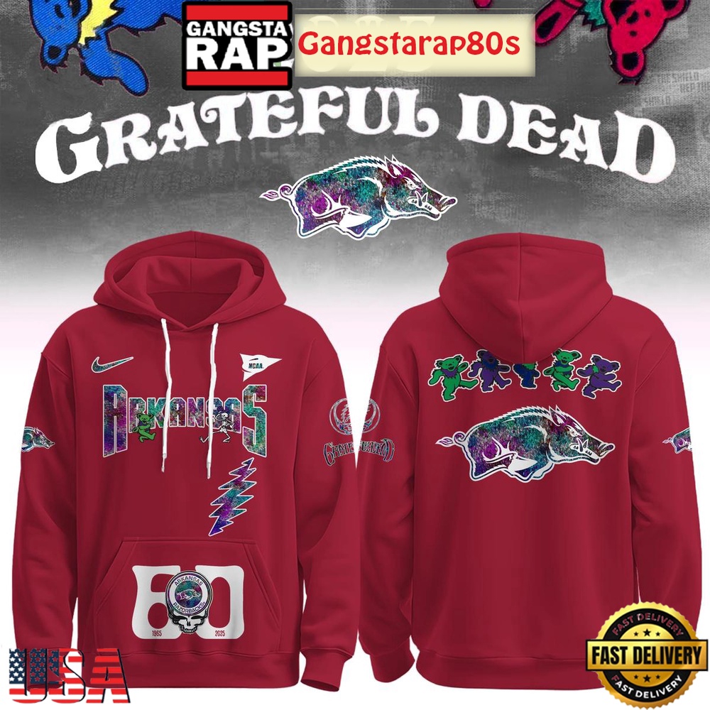 Arkansas Razorbacks Grateful Dead 60 Years 2025 Special Edition All Over Print Hoodie