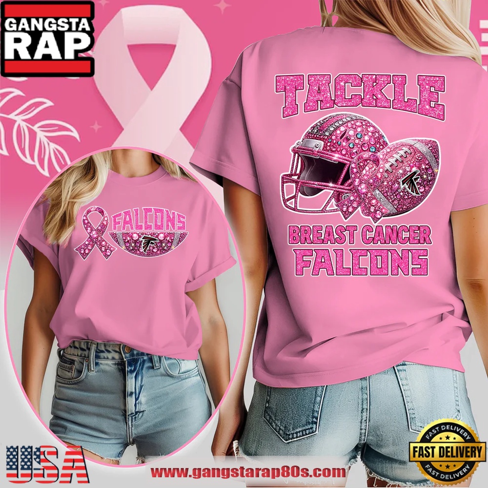 Atlanta Falcons NFL Glitter Tackle Breast Cancer 2025 Women's Shirt Atlanta Falcons NFL Glitter Tackle Breast Cancer 2025 Women's Shirt