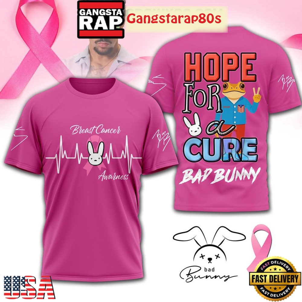 Bad Bunny Breast Cancer Hope For A Cure 2025 3D Shirt Bad Bunny Breast Cancer Hope For A Cure 2025 3D Shirt