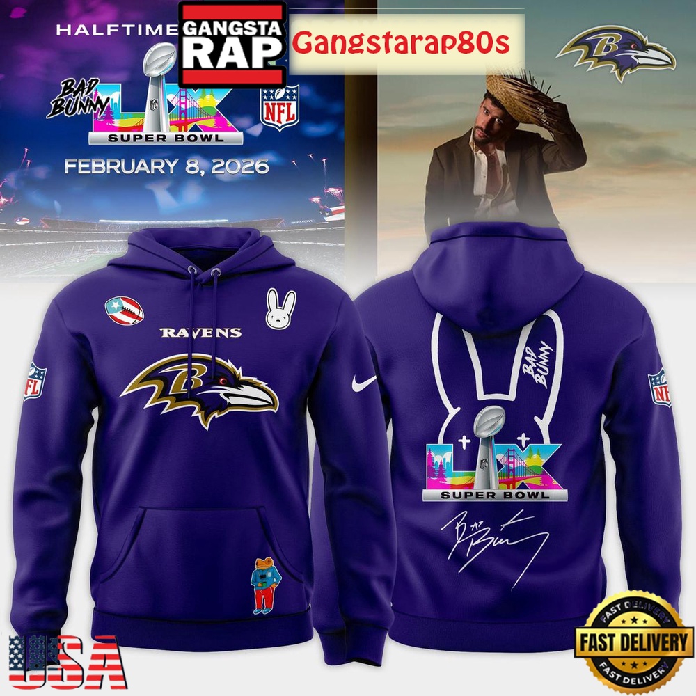 Baltimore Ravens Bad Bunny 2026 Super Bowl LX Halftime Show Unisex Hoodie