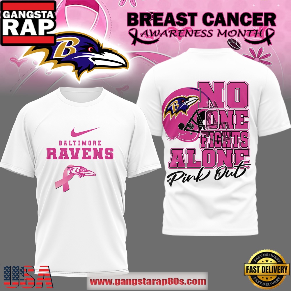 Baltimore Ravens NFL Breast Cancer October 2025 White 3D Shirt
