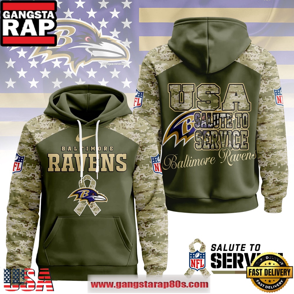 Baltimore Ravens NFL Salute To Service 2025 New Edition Camo Unisex Hoodie