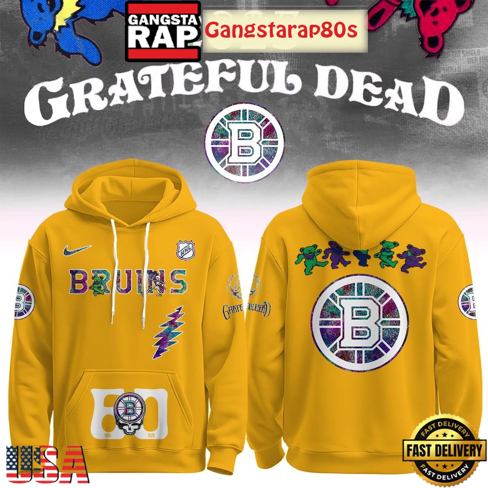 Boston Bruins Grateful Dead 60 Years Special Edition All Over Print Hoodie