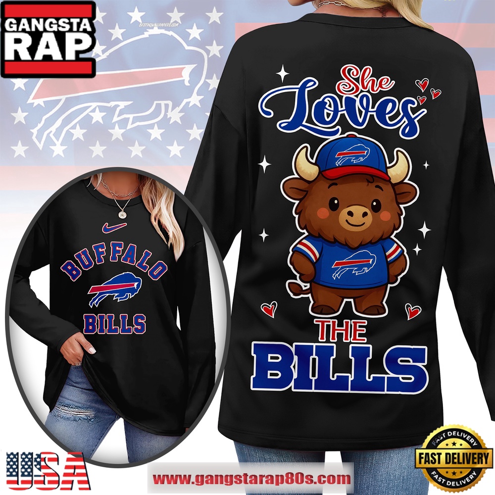 Buffalo Bills NFL Cute Mascot Long Sleeve 2025 Black Women's Shirt