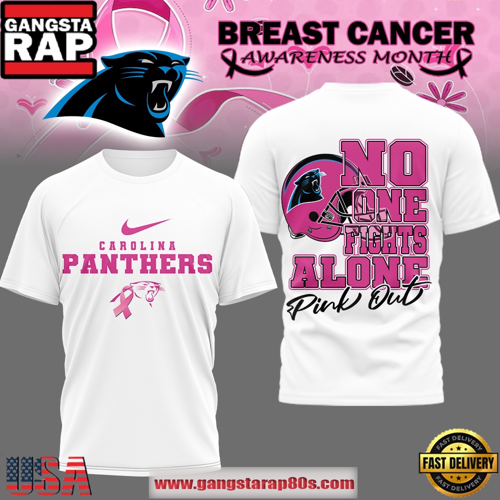Carolina Panthers NFL Breast Cancer October 2025 Unisex 3D Shirt White