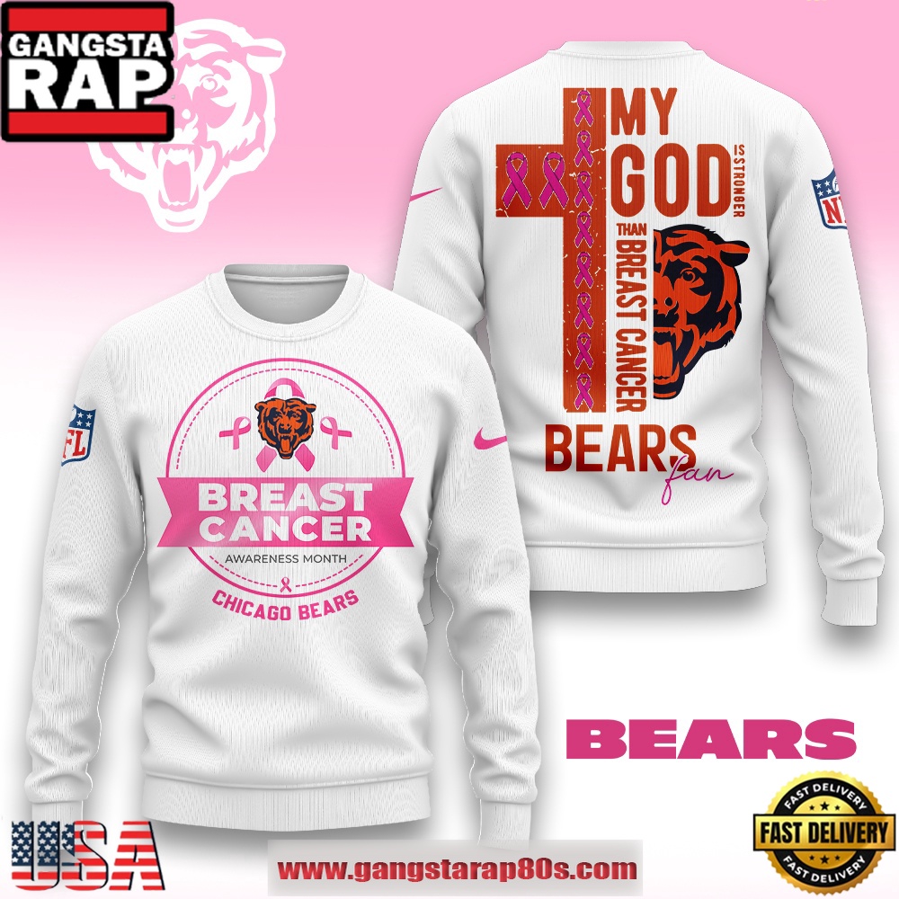 Chicago Bears NFL My God Is Stronger Than Breast Cancer 2025 Sweatshirt Chicago Bears NFL My God Is Stronger Than Breast Cancer 2025 Sweatshirt