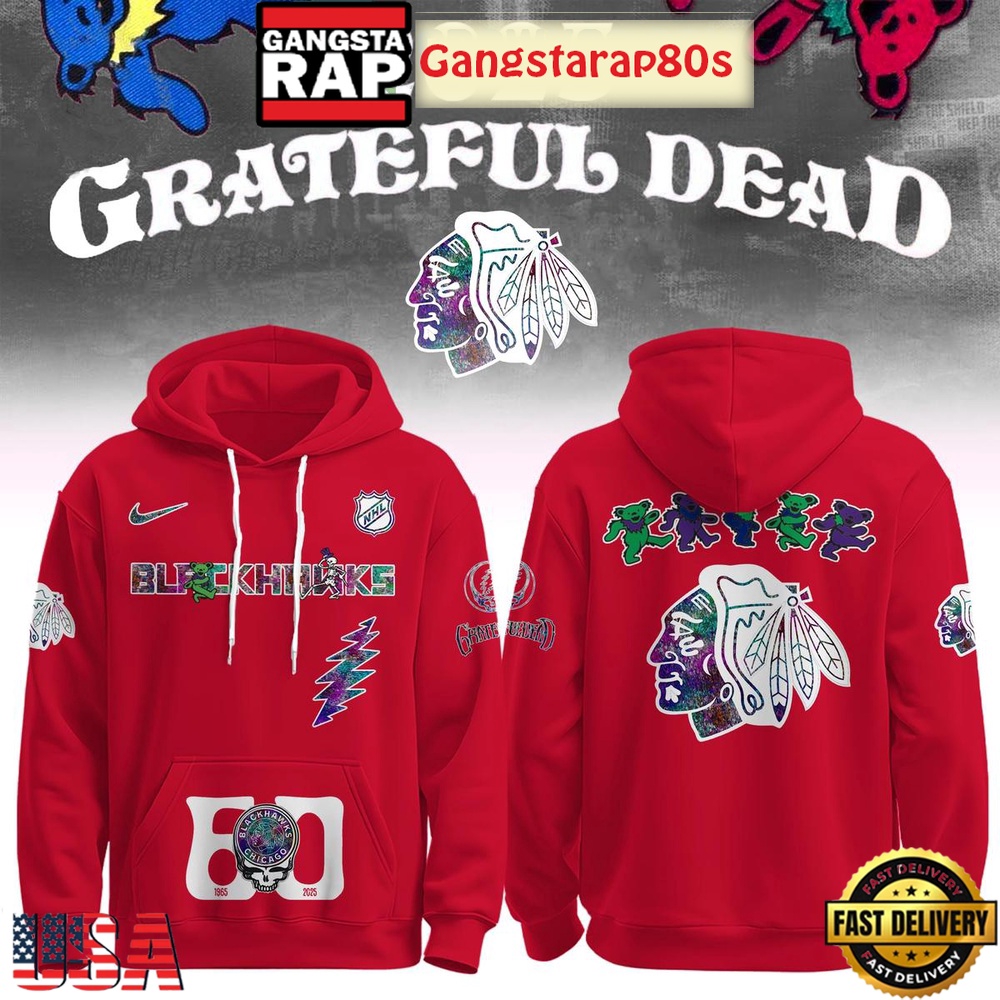 Chicago Blackhawks Grateful Dead 60 Years Special Edition All Over Print Hoodie