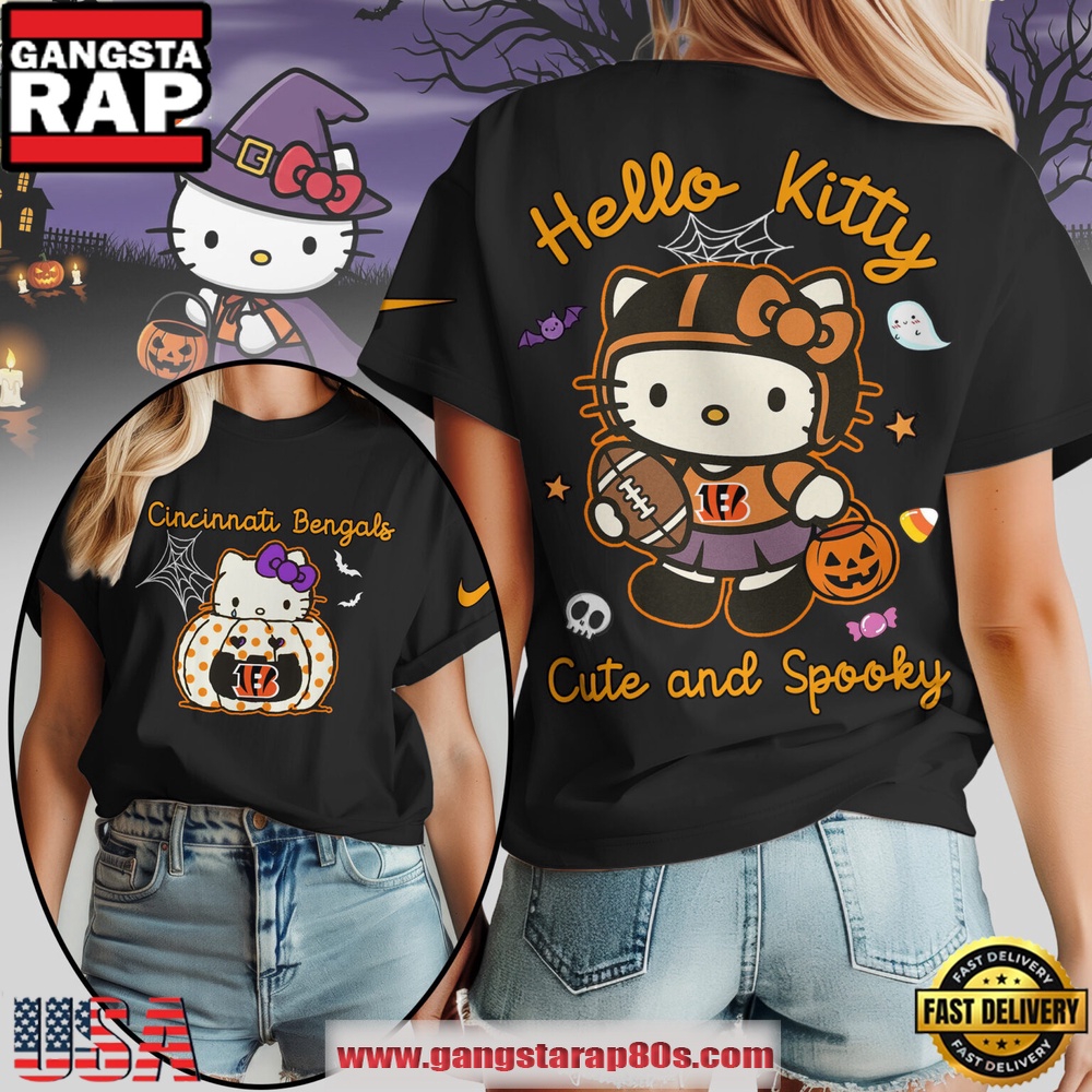 Cincinnati Bengals NFL Hello Kitty Cute And Spooky Halloween Women's Black Shirt