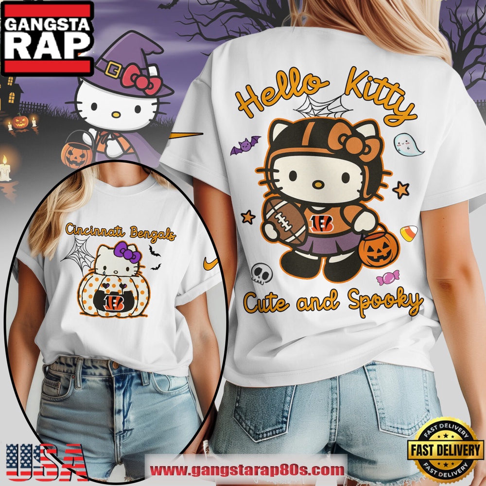 Cincinnati Bengals NFL Hello Kitty Cute And Spooky Halloween Women's White Shirt