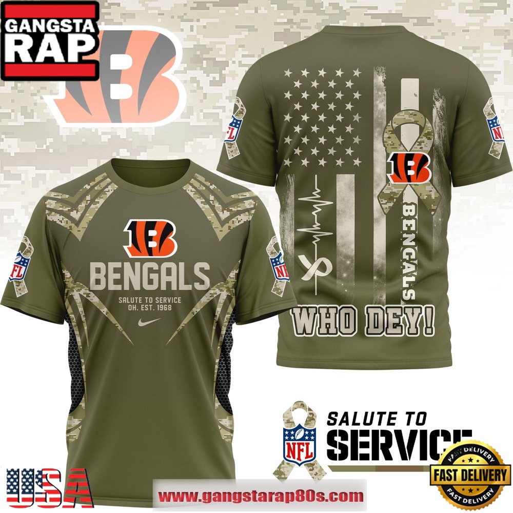 Cincinnati Bengals NFL Salute to Service 2025 Camo 3D Shirt
