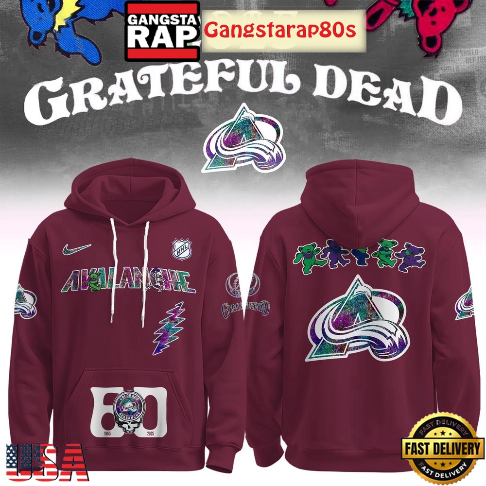 Colorado Avalanche Grateful Dead 60 Years Special Edition All Over Print Hoodie Grateful Dead 60 Years Special Edition All Over Print Hoodie