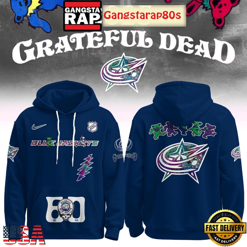 Columbus Blue Jackets Grateful Dead 60 Years Special Edition All Over Print Hoodie