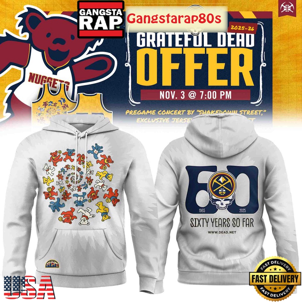 Denver Nuggets Celebration Greateful Dead 60 Years Special Edition All Over Print Hoodie