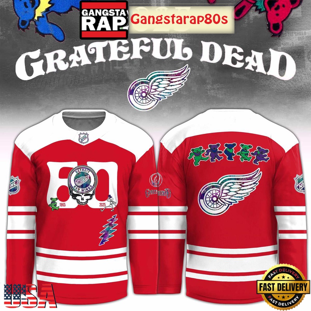 Detroit Red Wingss x Grateful Dead 60 Years Special Edition Hockey Jersey