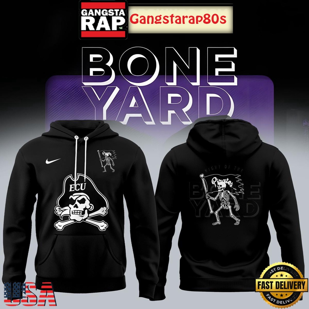 East Carolina Pirates Men’s Basketball Bone Yard Night All Over Print Hoodie