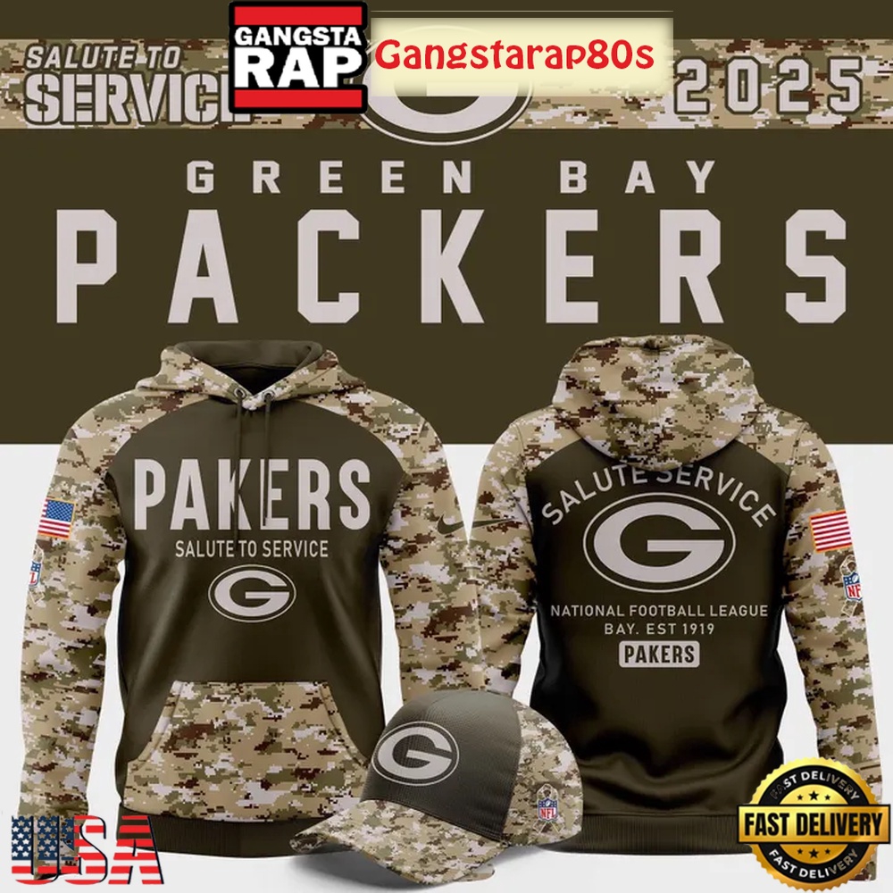 Green Bay Packers Nike Olive-Camo Salute to Service 2025 Hoodie
