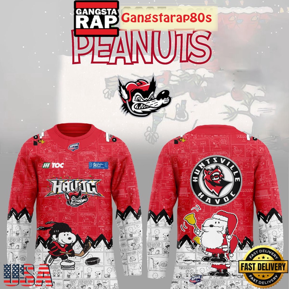 Huntsville Havoc Snoopy Peanuts Christmas 2025 Hockey Jersey