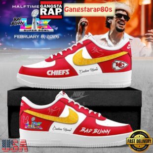 Kansas City Chiefs NFL Bad Bunny Super Bowl LX 2026 Custom Air Force 1 Sneakers Shoes