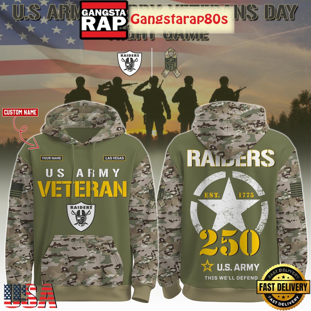 Las Vegas Raiders NFL x US Navy Veteran 250th Birthday 2025 Camo Custom Hoodies Joggers Set