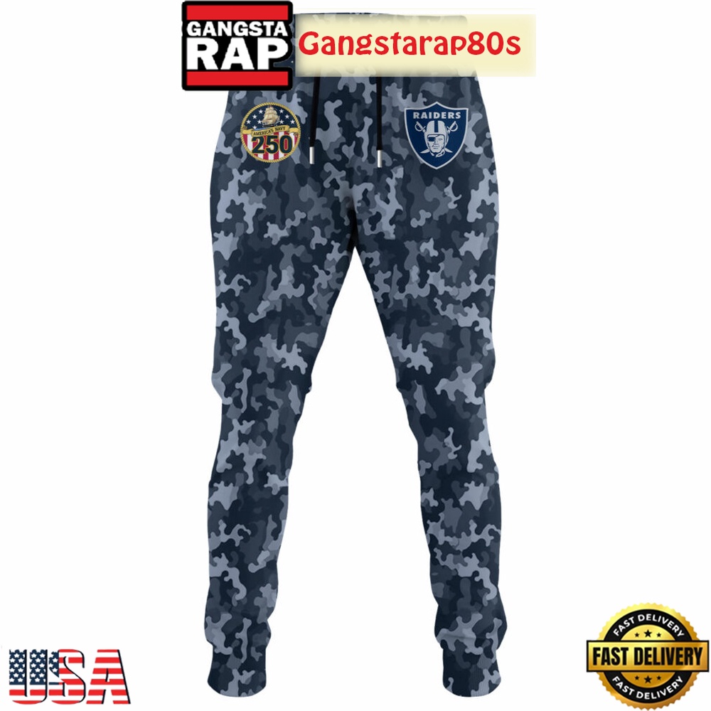 Las Vegas Raiders NFL x US Navy Veteran 250th Birthday 2025 Camo Custom Name Hoodies Joggers Set