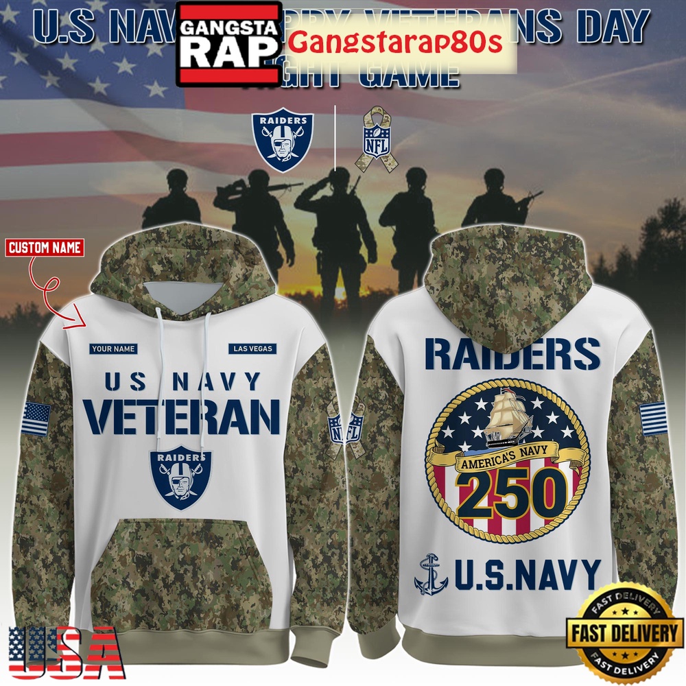 Las Vegas Raiders NFL x US Navy Veteran 250th Birthday 2025 Custom Hoodies Joggers Set