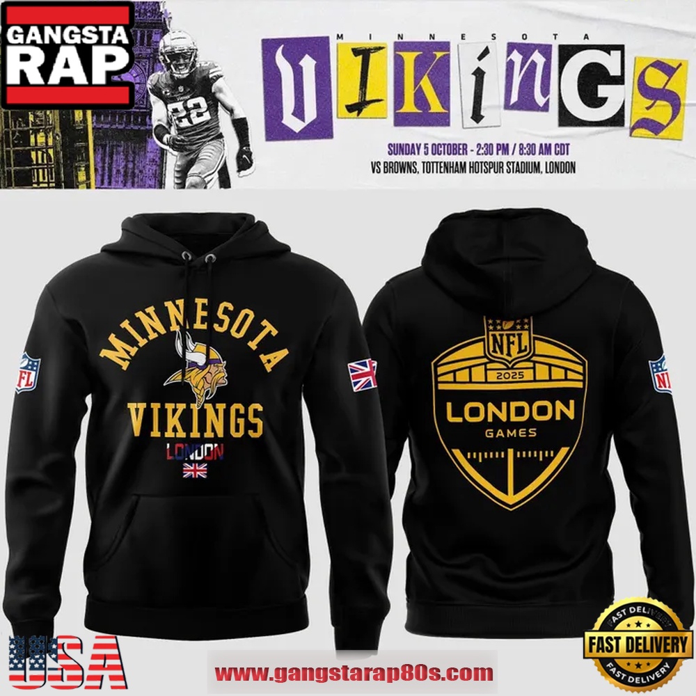 Minnesota Vikings NFL London Game 2025 Black Hoodie Shirt
