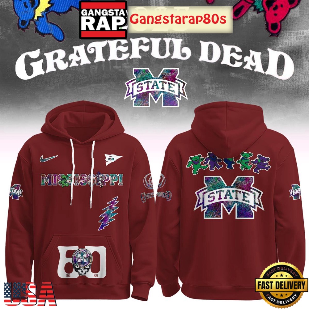 Mississippi State Bulldogs Grateful Dead 60 Years 2025 Special Edition All Over Print Hoodie