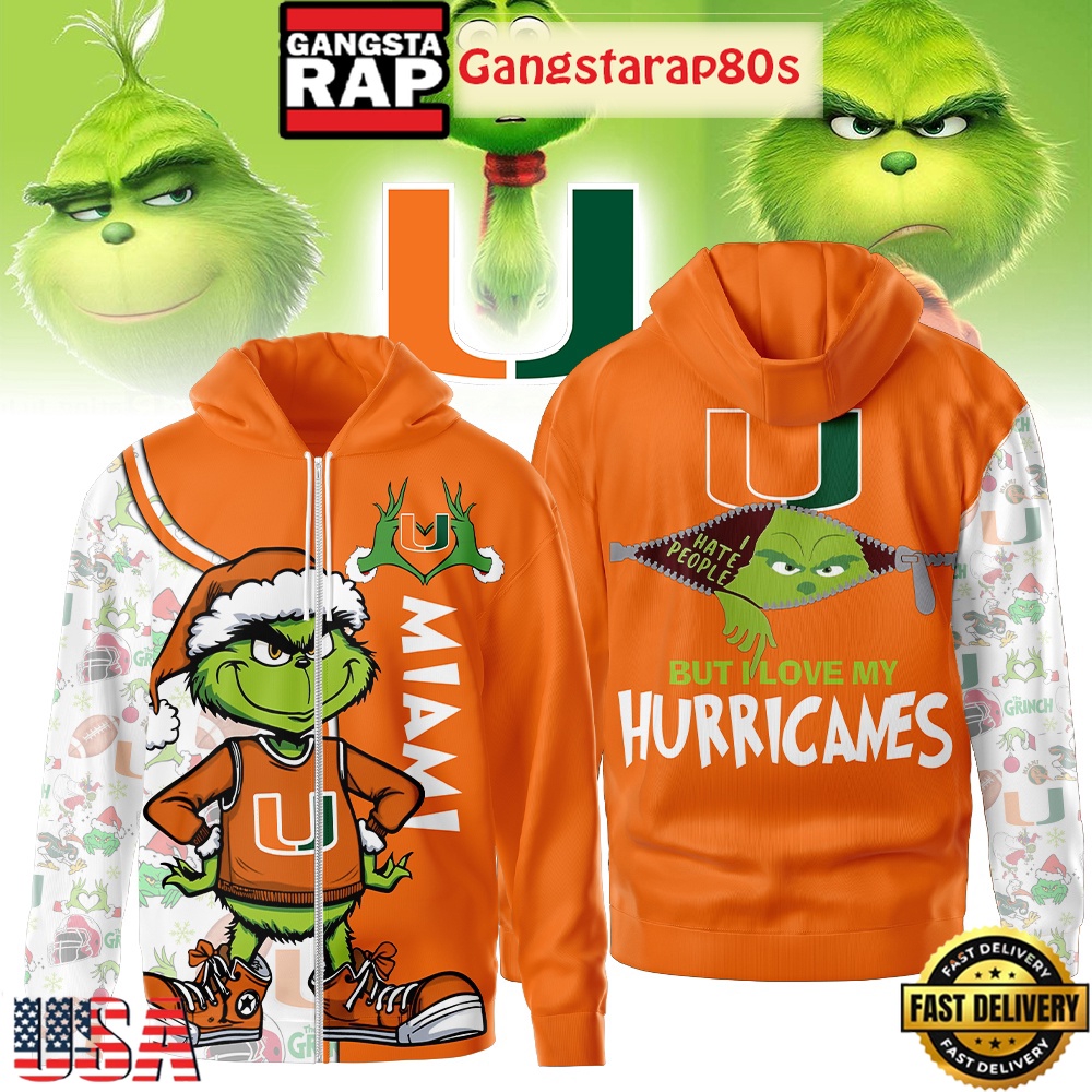 NCAA Miami Hurricanes Funny Grinch Football 2025-2026 Zip Hoodie Shirt NCAA Miami Hurricanes Funny Grinch Football 2025-2026 Zip Hoodie Shirt