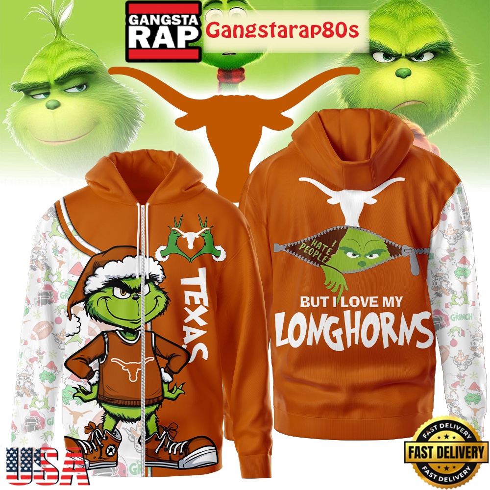 NCAA Texas Longhorns Funny Grinch Football 2025-2026 Zip Hoodie Shirt