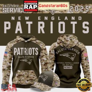New England Patriots Nike Olive-Camo Salute to Service 2025 Hoodie
