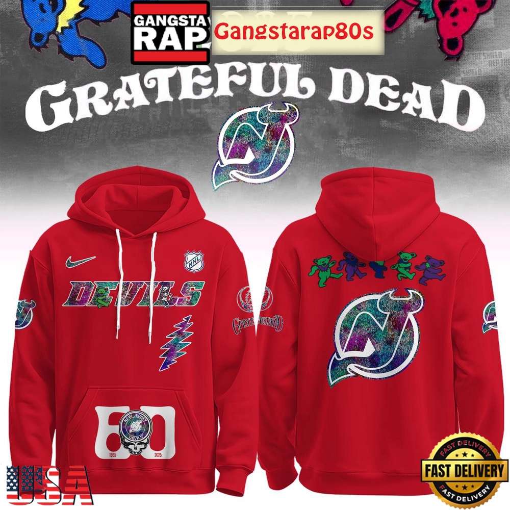 New Jersey Devils Grateful Dead 60 Years Special Edition All Over Print Hoodie