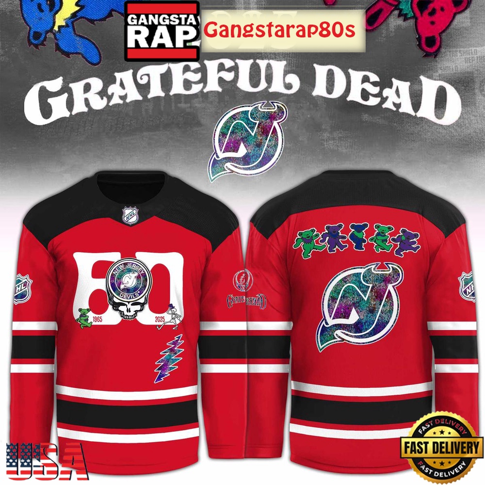 New Jersey Devils x Grateful Dead 60 Years Special Edition Hockey Jersey