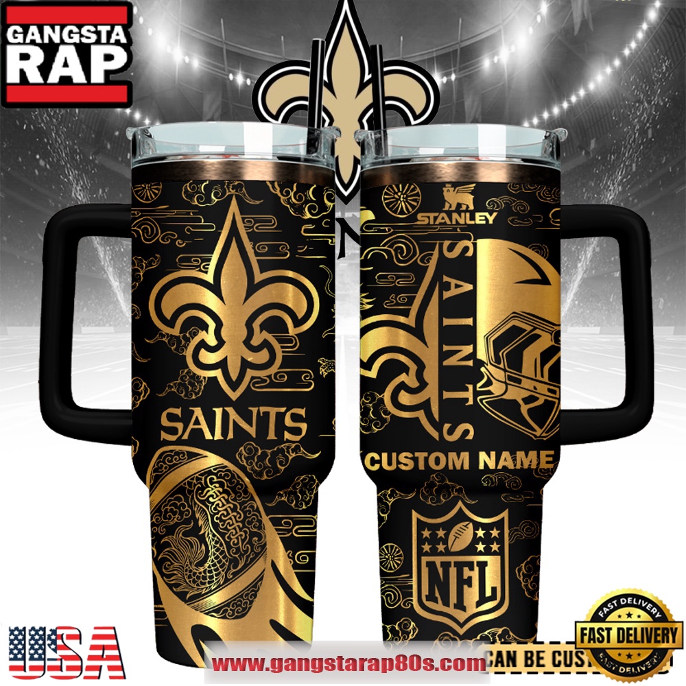 New Orleans Saints Custom Stanley Quencher Tumbler With Handle 40oz