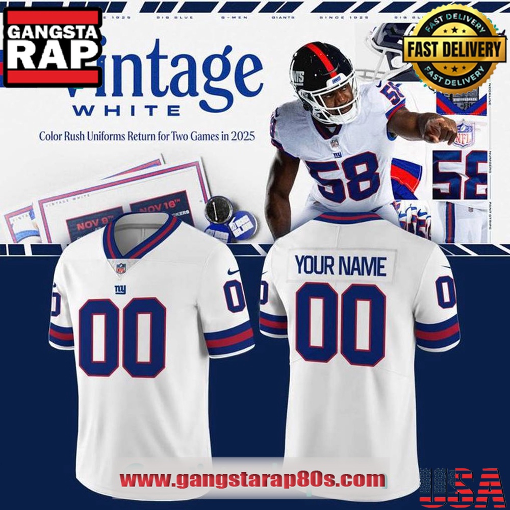 New York Giants Vintage White Limited Edition Custom Football Jersey