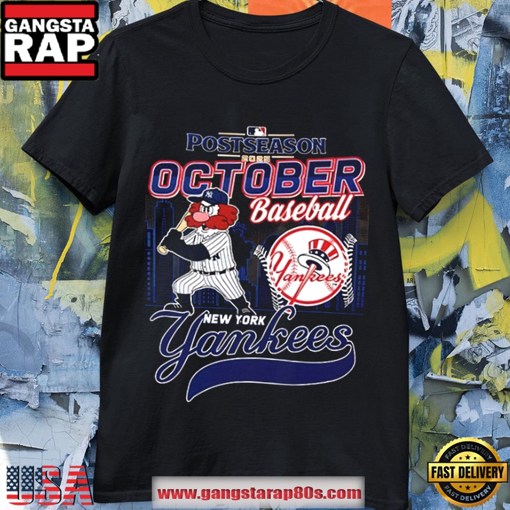 New York Yankees October 2025 MLB Postseason City Skyline Mascot T Shirt