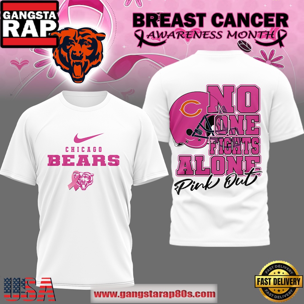 NFL Chicago Bears Breast Cancer October 2025 3D Shirt White
