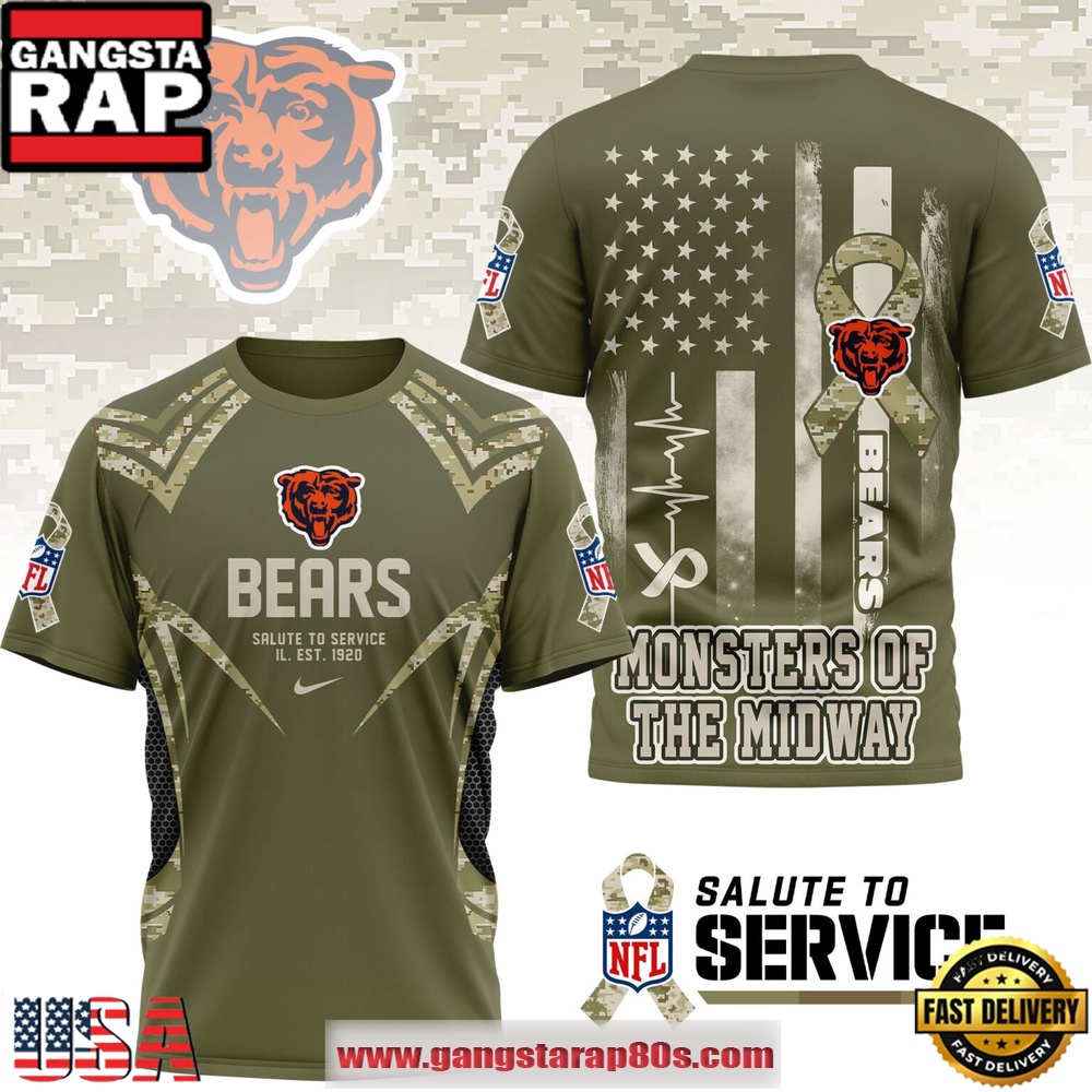 NFL Chicago Bears Salute to Service 2025 Camo 3D Shirt