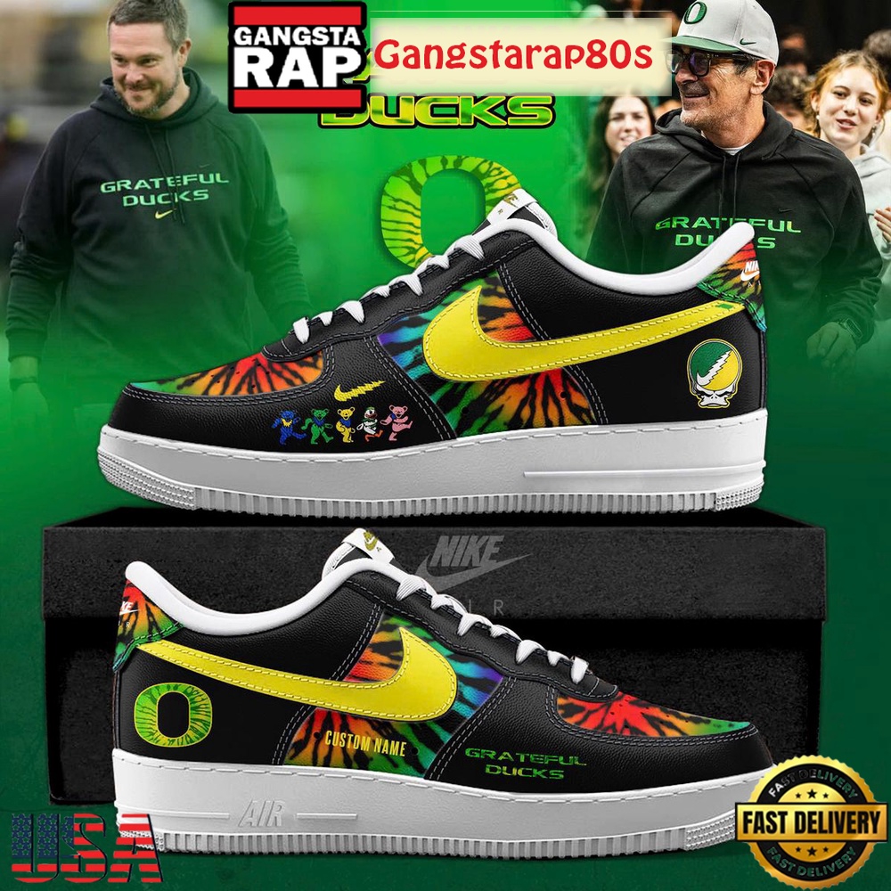 Oregon Ducks x Grateful Dead Air Force 1 Running Sneakers Shoes