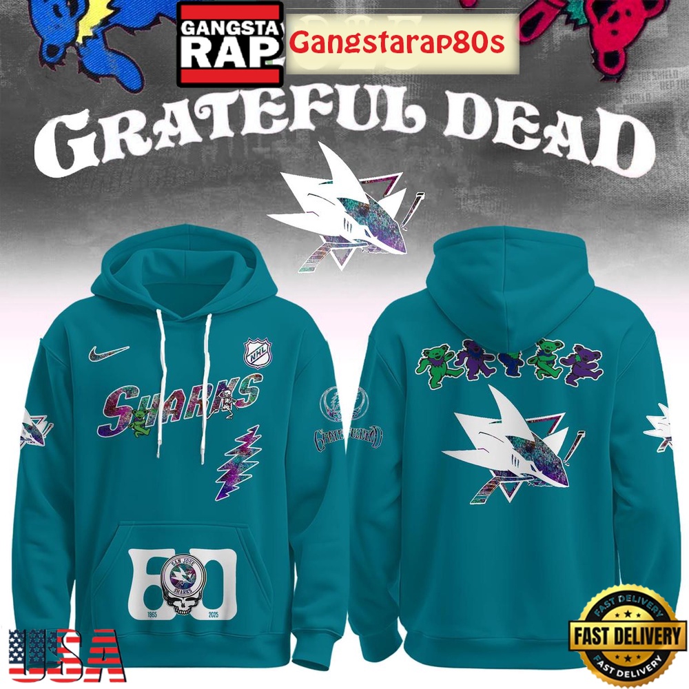 San Jose Sharks Grateful Dead 60 Years Special Edition All Over Print Hoodie