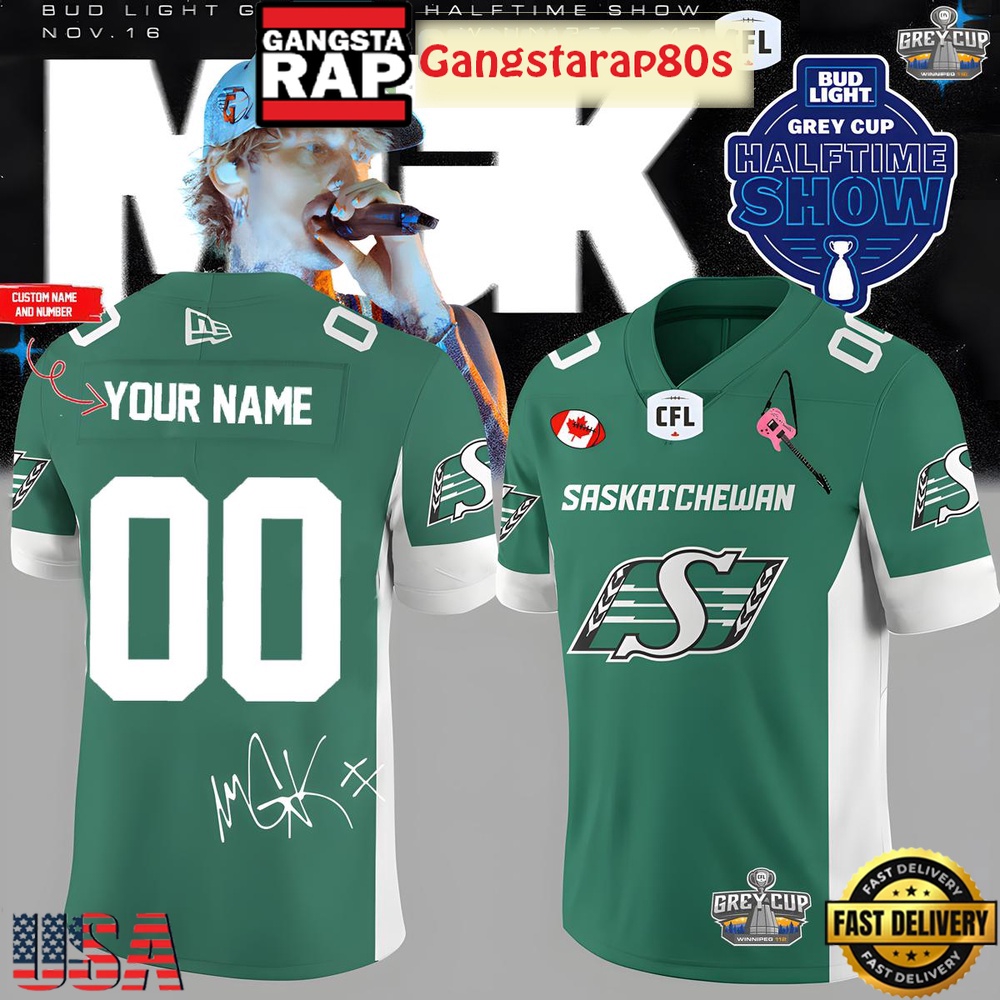 Saskatchewan Roughriders x Machine Gun Kelly 2025 Custom Football Jersey