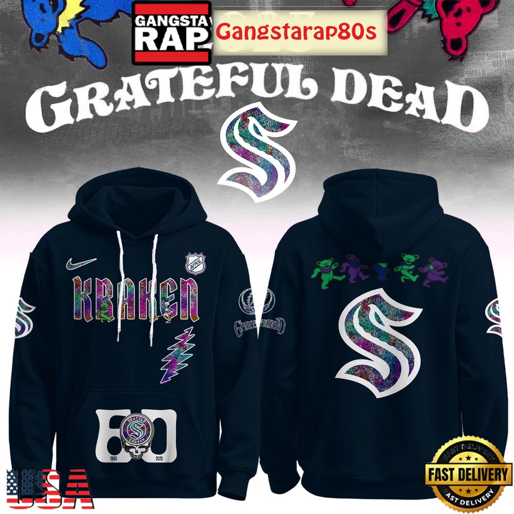 Seattle Kraken Grateful Dead 60 Years Special Edition All Over Print Hoodie