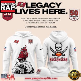 Tampa Bay Buccaneers Celebrate the legacy of 50 Seasons 2025 White Limited Edition Hoodie